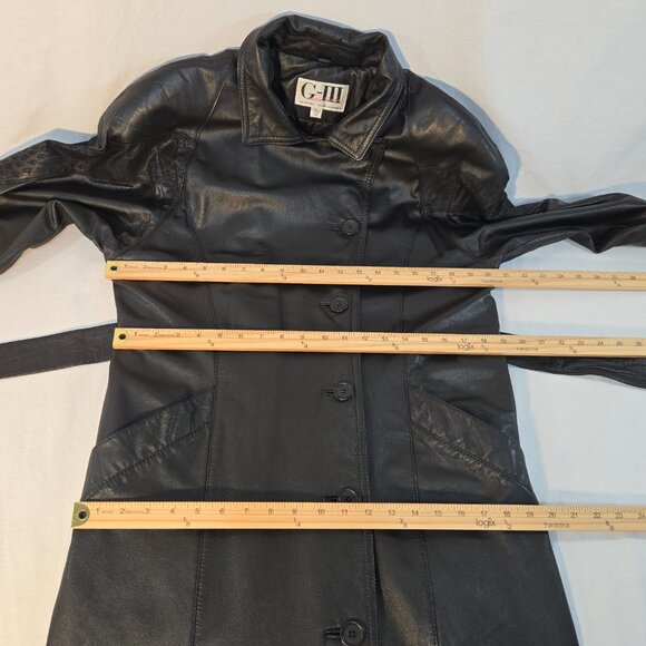G-III Whimsigoth Grunge Fairy Mystery Black Leather Trench Coat Size M LIKE NEW! - Picture 13 of 16